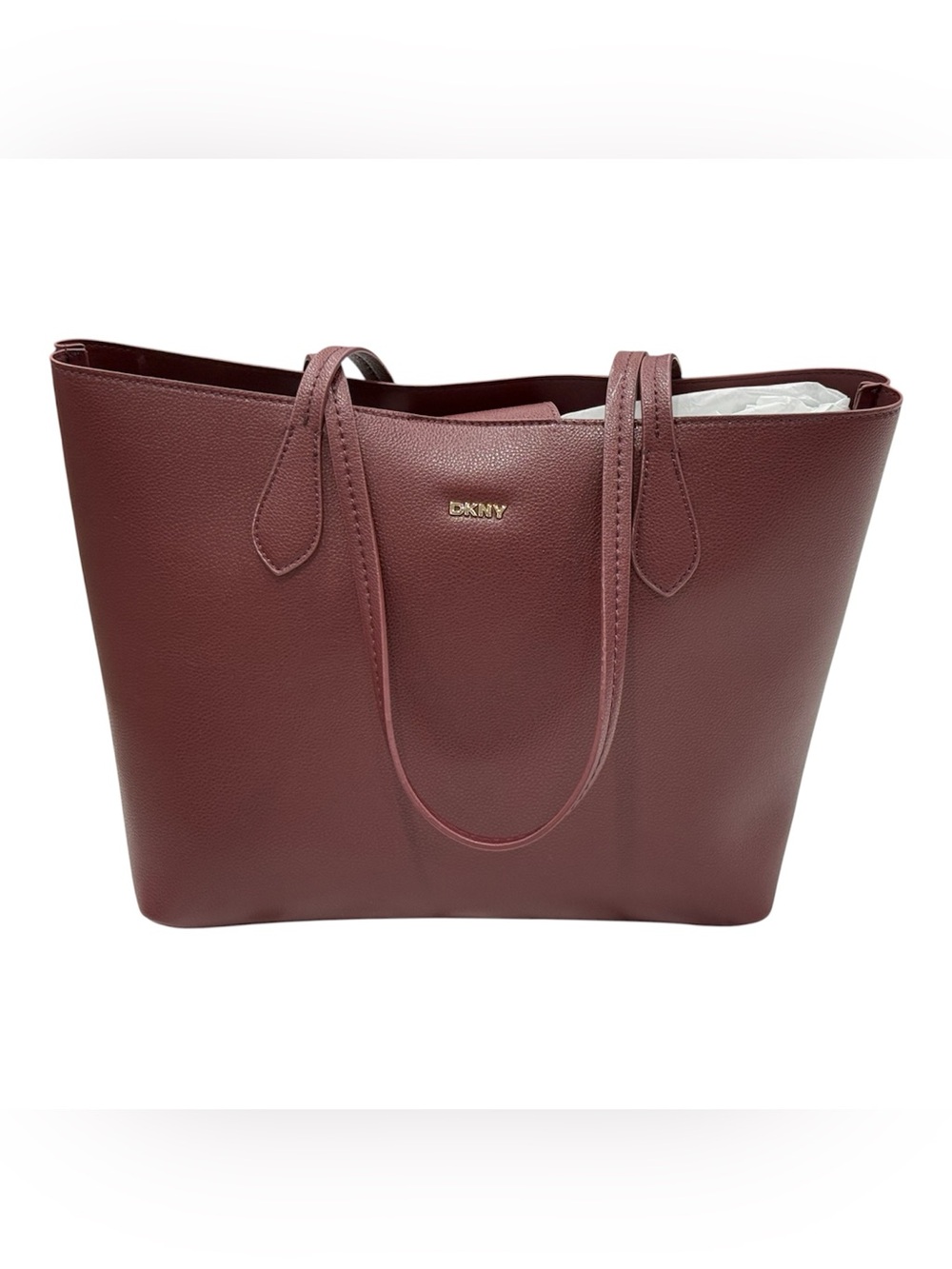 DKNY Burgundy Leather Tote with Gold Logo